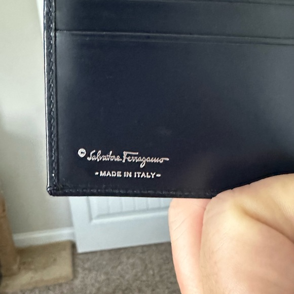 Salvatore Ferragamo Wallet Gancio Navy Gray Canvas Leather Bi-Fold Ladies - Picture 12 of 15